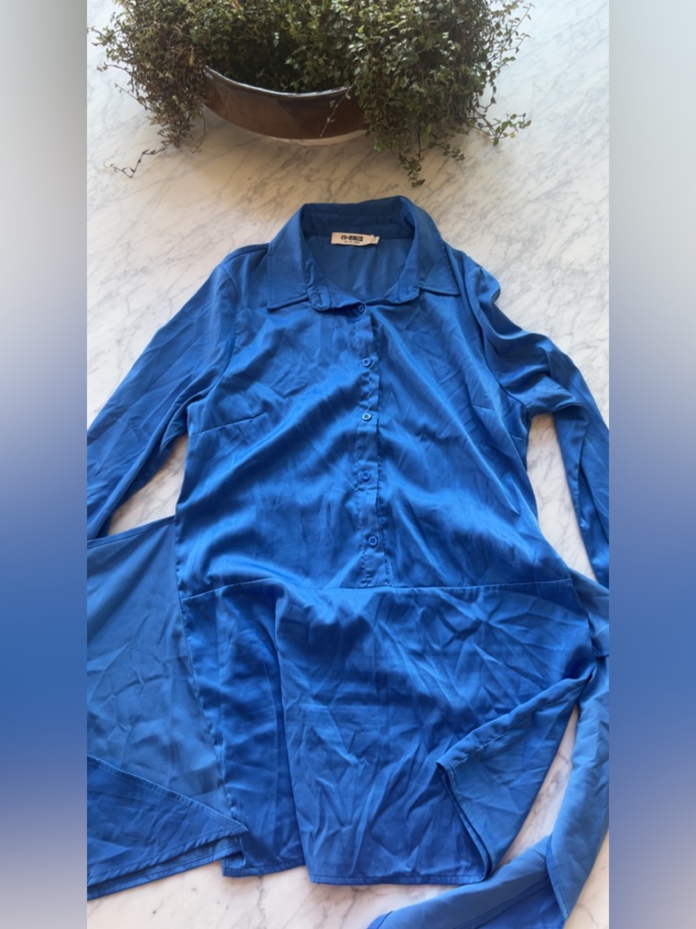 4th & Reckless Royal Blue Satin Button-Up